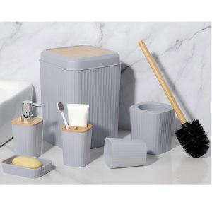Luxurious 6-Pieces Bamboo Cover Bathroom Accessories Set - Image 4