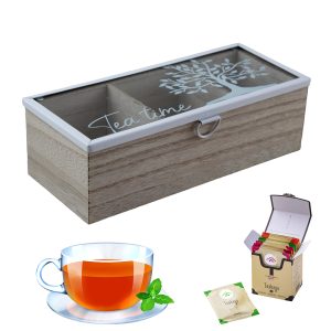 Bamboo 3-Section Tea Box With Glass Lid - Image 1