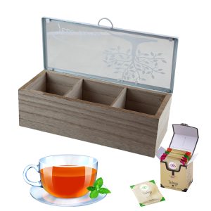 Bamboo 3-Section Tea Box With Glass Lid - Image 3