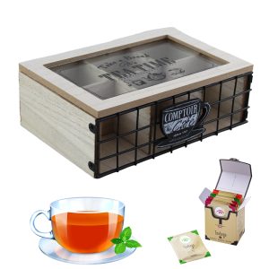 Bamboo 6-Section Tea Box With Glass Lid - Image 1