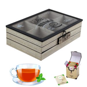 Bamboo 6-Section Tea Box With Glass Lid - Image 1
