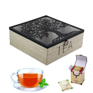 Bamboo 4-Section Tea Box With Glass Lid - Image 1