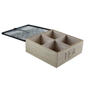 Bamboo 4-Section Tea Box With Glass Lid - Image 2