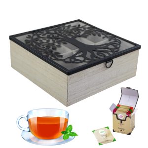 Bamboo 9-Section Tea Box With Glass Lid - Image 1
