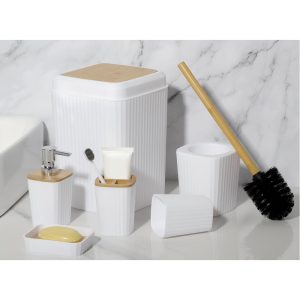 Luxurious 6-Pieces Bamboo Cover Bathroom Accessories Set - Image 1
