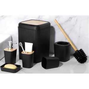 Luxurious 6-Pieces Bamboo Cover Bathroom Accessories Set - Image 3