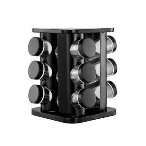 12-JARS 100ML Stainless Steel Rotating Seasoning Spice Jar Set Black - Image 3