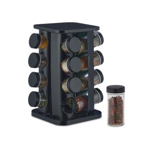 16-JARS 100ML Stainless Steel Rotating Seasoning Spice Jar Set Black - Image 4