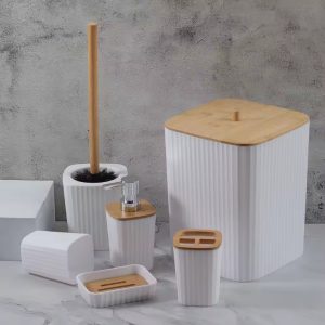 Luxurious 6-Pieces Bamboo Cover Bathroom Accessories Set - Image 3