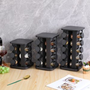 12-JARS 100ML Stainless Steel Rotating Seasoning Spice Jar Set Black - Image 4