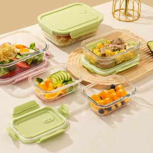 3-Pieces Rectangular Glass Food Storage Containers with Air Vent Lid 370/640/1040ml - Image 4