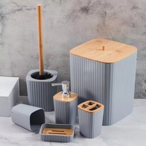 Luxurious 6-Pieces Bamboo Cover Bathroom Accessories Set - Image 2