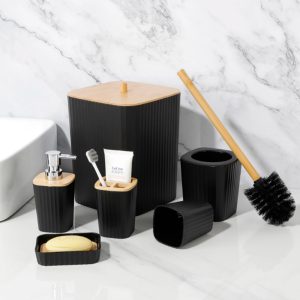 Luxurious 6-Pieces Bamboo Cover Bathroom Accessories Set - Image 4