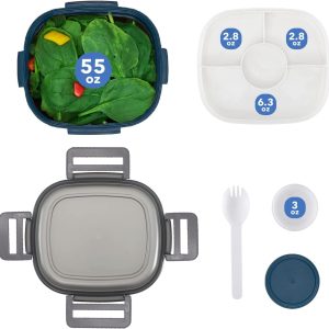 Bento Lunch Box with 5 Compartments, with Dressing Container, 1300 ml - Image 4