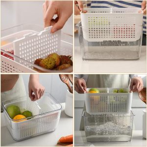 2-Pieces Food Storage Containers Box With Removable Drain Tray - Image 3
