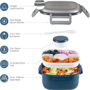 Bento Lunch Box with 5 Compartments, with Dressing Container, 1300 ml - Image 5