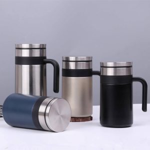 Stainless Steel Coffee Mug with Lid and Handle (420ml) - Image 1