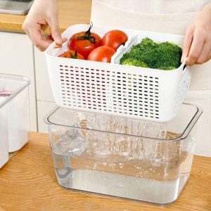 2-Pieces Food Storage Containers Box With Removable Drain Tray - Image 4