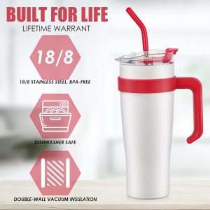 Double Wall 1200ml Vacuum Insulated Tumbler with Handle and Stainless Straw - Image 2