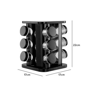 12-JARS 100ML Stainless Steel Rotating Seasoning Spice Jar Set Black - Image 6