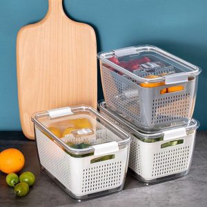 2-Pieces Food Storage Containers Box With Removable Drain Tray - Image 6