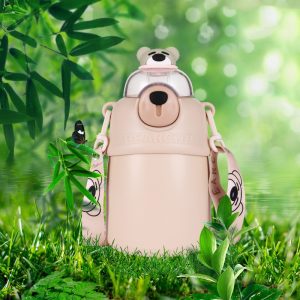 Bear Shaped Stainless Steel School Water Bottle With Straw 700ml - Image 4