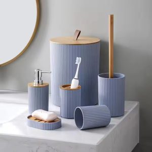 Luxurious 6-Pieces Bamboo Cover Bathroom Accessories Set - Image 3