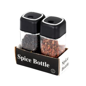 2-Pieces Glass Salt & Pepper Jar High Quality Plastic Lid-Black 110ml - Image 1