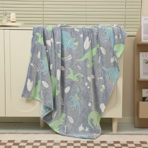 Dinosaur Glow in The Dark Blanket for Kids - Grey 150cm x 200cm - Image 5