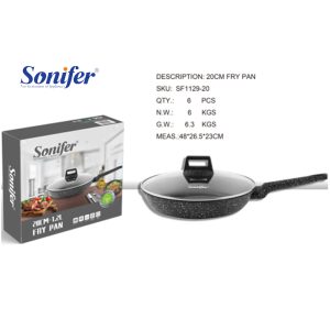 Sonifer 20/22/24/26/28/30/32cm  Wear-Resistant Non-Stick Granite Fry Pan With Glass Lid SF-1129 Black - Image 3