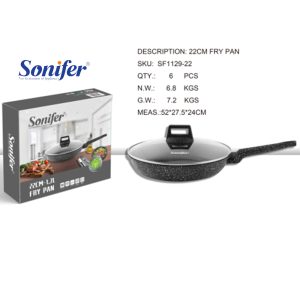 Sonifer 20/22/24/26/28/30/32cm  Wear-Resistant Non-Stick Granite Fry Pan With Glass Lid SF-1129 Black - Image 4