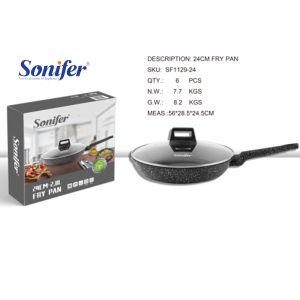 Sonifer 20/22/24/26/28/30/32cm  Wear-Resistant Non-Stick Granite Fry Pan With Glass Lid SF-1129 Black - Image 5