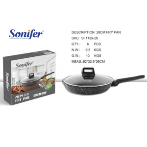 Sonifer 20/22/24/26/28/30/32cm  Wear-Resistant Non-Stick Granite Fry Pan With Glass Lid SF-1129 Black - Image 7