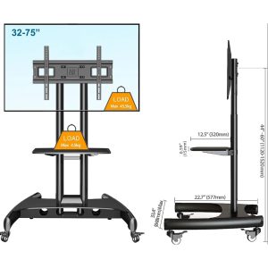AB TV Cart Stand with Wheels for 32″-75″ TV’s AVA1500-60-1P - Image 3