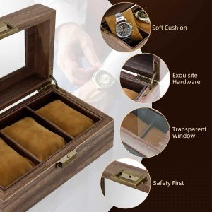3-Slots Wood Grain PU Leather Watch Box Organizer - Image 3