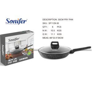 Sonifer 20/22/24/26/28/30/32cm  Wear-Resistant Non-Stick Granite Fry Pan With Glass Lid SF-1129 Black - Image 8
