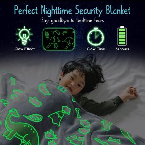 Dinosaur Glow in The Dark Blanket for Kids - Grey 150cm x 200cm - Image 11