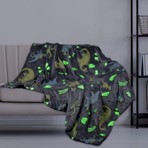 Dinosaur Glow in The Dark Blanket for Kids - Grey 150cm x 200cm - Image 8