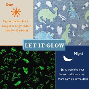 Dinosaur Glow in The Dark Blanket for Kids - Grey 150cm x 200cm - Image 9