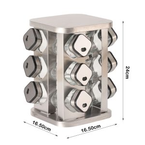 12-JARS Square 100ML Stainless Steel Rotating Seasoning Spice Jar Set - Image 5