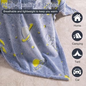 Astronaut Glow in The Dark Blanket for Kids - Blue 150cm x 200cm - Image 10