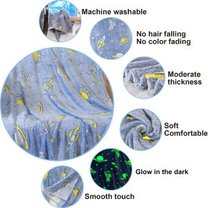 Astronaut Glow in The Dark Blanket for Kids - Blue 150cm x 200cm - Image 7