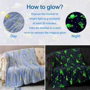 Astronaut Glow in The Dark Blanket for Kids - Blue 150cm x 200cm - Image 8