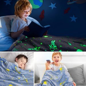 Astronaut Glow in The Dark Blanket for Kids - Blue 150cm x 200cm - Image 9