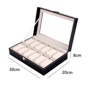 12-Slots High Quality PU Leather Watch Box Organizer-Black - Image 4