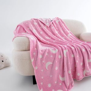 Star Moon Glow in The Dark Blanket for Kids - Pink 150cm x 200cm - Image 6