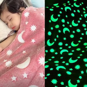 Star Moon Glow in The Dark Blanket for Kids - Pink 150cm x 200cm - Image 3