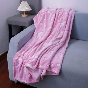 Star Moon Glow in The Dark Blanket for Kids - Pink 150cm x 200cm - Image 5