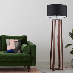 Modern Dark Wood 4 Legged Cross Design Floor Lamp - Image 3