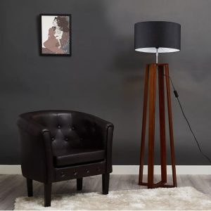 Modern Dark Wood 4 Legged Cross Design Floor Lamp - Image 2